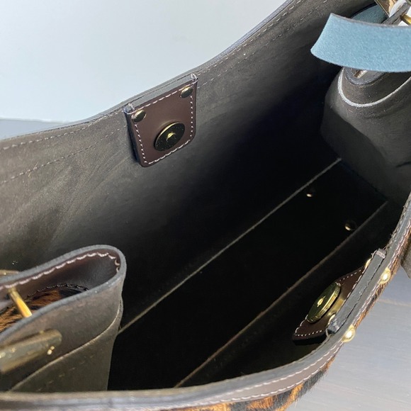 Cheval Firenze Italian Leather Leopard Print Handbag Brown Mobwife Statement NWT - Picture 7 of 9